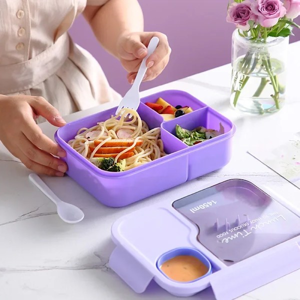 Bento-lounasrasia lapsille, tytöille, sarjakuvaopiskelijoille, kawaii, söpö, lämmitetty, 3-osainen voileipä- ja välipalapurkki, erikoisruokala, ruoan säilytys Pink