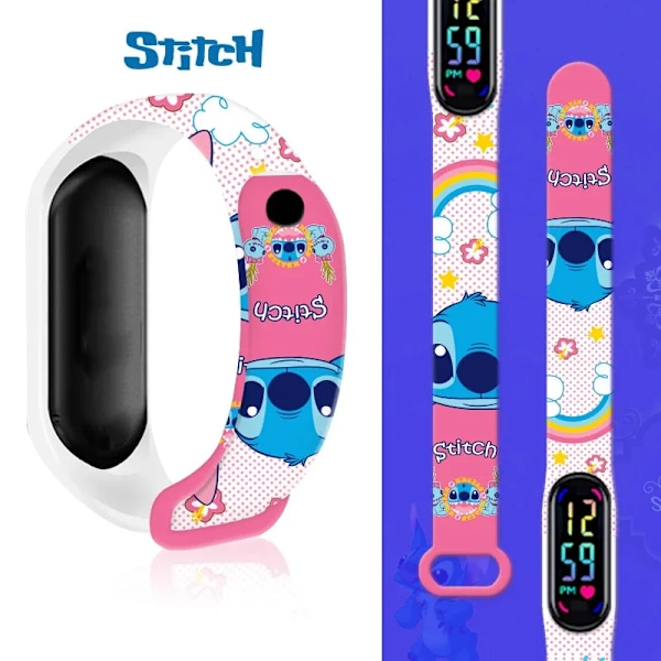 24 stk Stitch børne Cartoon Anime karakter lysende armbåndsur LED berøringsvandtæt ur sportsgaver legetøj Silver