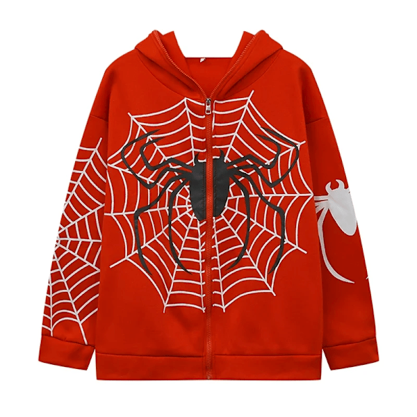 2024 Crosser Spider Web Blixtlås Tröja Kvinnors Casual Trendy Hoodie Våren Och Hösten Fleece Amerikanska Rocka red M