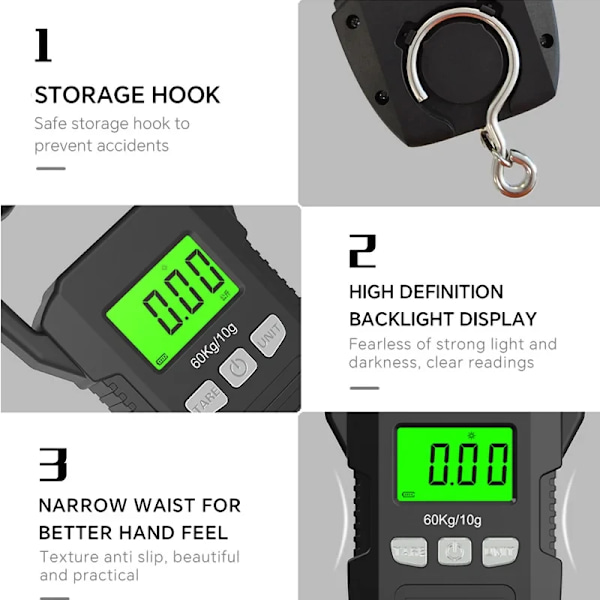 60kg/10g LCD-digitaalinen ripustettava vaaka, elektroninen punnitusvaaka, matkatavara, akku/USB-lataus, kannettava punnitusvaaka WH-A33 Charging