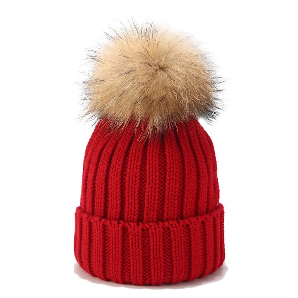 Ins New Big Fur Ball Hat Män Och Kvinnor Höst Och Vinter Utomhus Allt-Matcher Raccoon Riktiga Fur Ball Stickade Hat Varm Förälder-Chi Ld Hatt Light Pink Adult (56-60Cm)