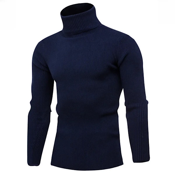 Amazon Udenrigshandel Vinter Mænd Polo / Skildpadde Hals Slankende Slimth Sihouette Enkel Pullover Trøje Strikkede Top E Lager Øvrev Navy Blue L