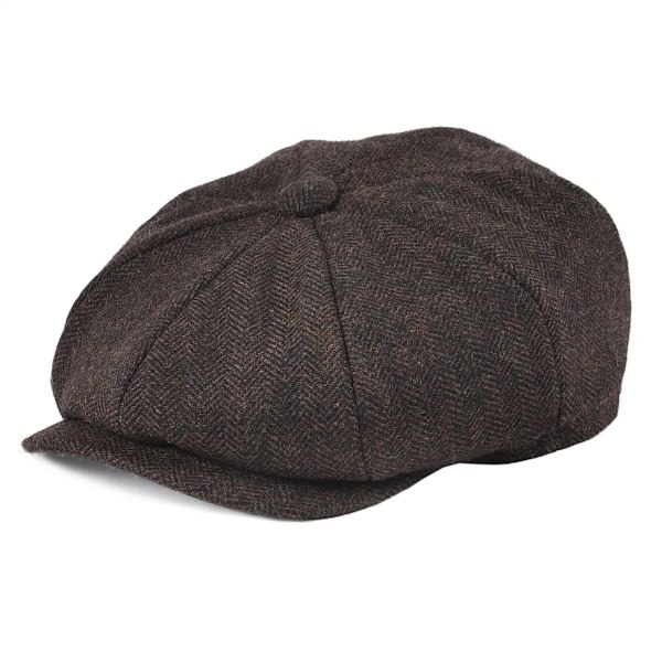 BOTVELA Uldblends Tweed Marineblå Hørben Newsboy Kasket Mænd 8-Panel Cabbie Flad Kasket Kvinder Driver Beret Hat Brown 61cm