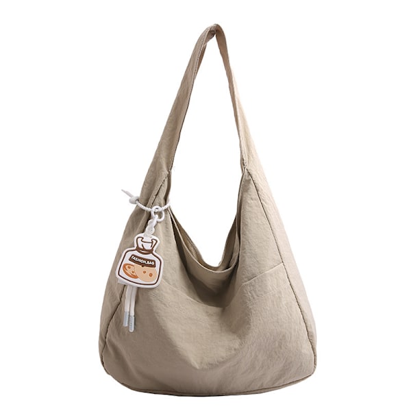 Korean Style Ins Taiteellinen Canvas-laukku Naisten 2024 Kesän Uusi Muoti Rentouttava Tote-laukku Niche Trendikäs Olkalaukku Khaki With Pendant