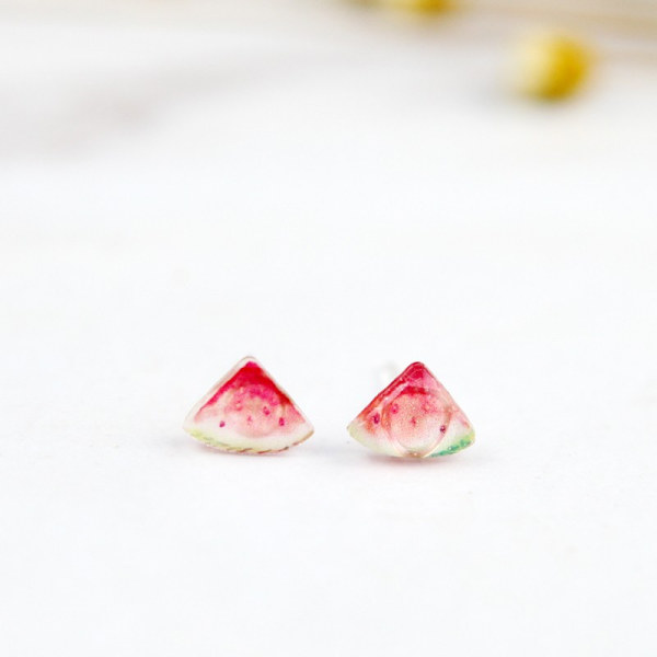 Q. Ger Creative Håndværk Cartoon Sød Frugt Dyr Stud Øreringe Sjove Øreringe Håndlavet Varme Krympelige Ark Stud Øre Ringe Stald Semicircle Red Watermelon