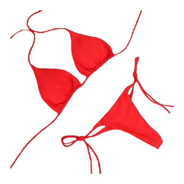 2 st/ set Set Sexiga Bikinis 2024 Enfärgade Halter Halsrem Stringband Badkläder Baddräkt Dam Baddräkt Set för stranden Red XL