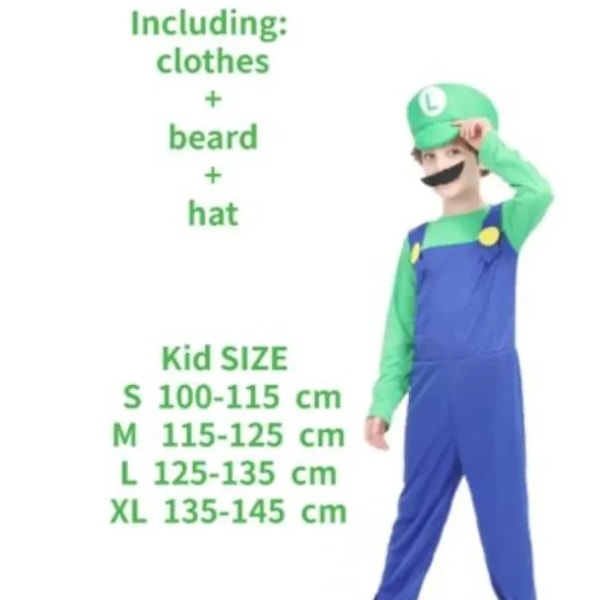 Anime Odyssey Super Bröder Luigi Cosplay Kostym Marios Vuxna Barn Hopsuits Skägg Hatt Inställt Halloween Kostyme 3 XL