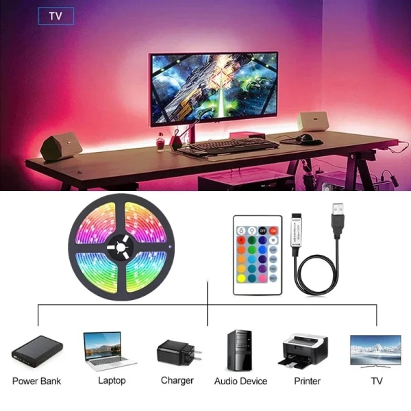 LED Strip Light WIFI Bluetooth Control 5050 RGB Led Lights Flexibelt band Luces Led 1M-30M 5V USB TV Bakgrundsljus Rumsdekoration 3Key controller 0.5m