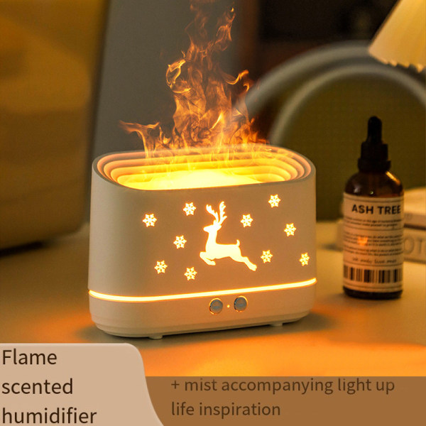 Simulerad Flame Aromaterapi Luftfuktare Älg Atmosphere Light Expander Desktop Tyst Luftfuktare Jul Hjort Luftfuktare Julklapp white