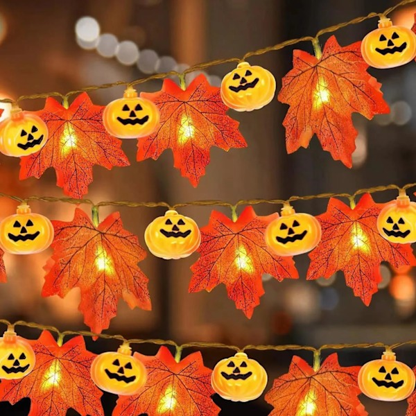 Konstgjorda höstlöv av lönn, pumpa girlang, LED-ljusslingor, höstdekorationer, älvbelysning, Halloween, Thanksgiving-fest, DIY-tillbehör, rekvisita style B