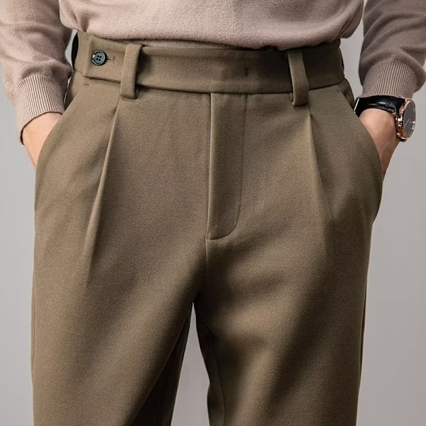 Draping Effekt Ankellånga Byxor Mäns Höst Och Vinter Tjock Lös Raka Byxor Koreanska Mode Woolen Casual Casuale Byxor För Herrbyxor Khaki 29