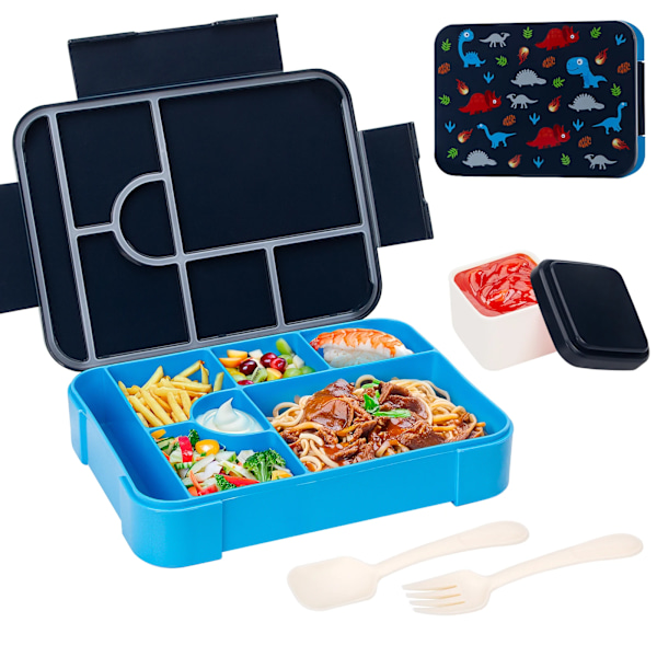 Adorable Pattern Kids Lunch Box Portable Divided Microwave Oven Bento Box Leakproof Food Container For back to school kitchen Dark Blue 1330ml