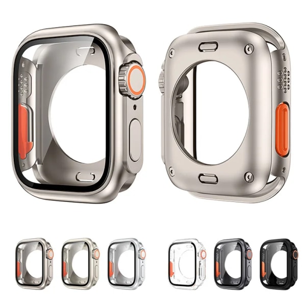 Cover för Apple Watch 44 mm 45 mm 40 mm 41 mm hård PC främre bakre case för iwatch 9 8 7 6 5 4 Byt till Ultra silver Series7 8 9 41mm