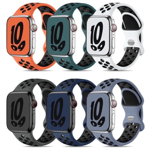 Sportrem för Apple Watch Band 44mm 40mm 42-38-41mm 45mm Air-hole silikonarmband iWatch Series 8/7 6 SE 5 4 3 Ultra 2 49mm black yellow 10 49mm-42-44-45mm ML