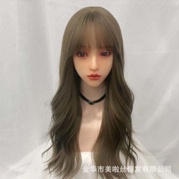 Ny Fashion Solid Farve Langt Krøllet Hår Qi Air Bangs Damer Paryk Lange Bølger Krøller Langt Hårparyk Cold Brown
