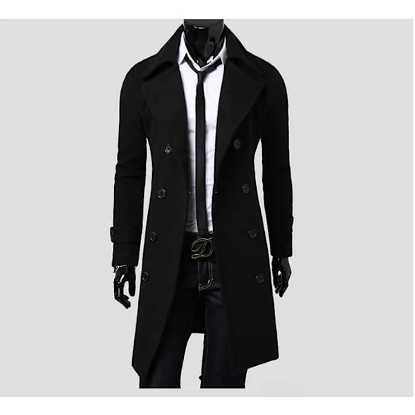 M-4Xl 2024 Nya Mäns Dubbelknäppta Trench Coat Mid-Längd Trendy Slim Casual Coat Trench Coat Trench Rock Jack Jack. Äst black XXL