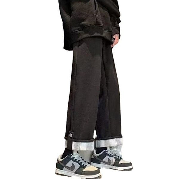 Byxor Höst Och Vinter Fleece-Lined Populär Loose Casual Byxor Solid Färg Harajuku Mäns Nya Raka Trendy Sport Pants S Black S