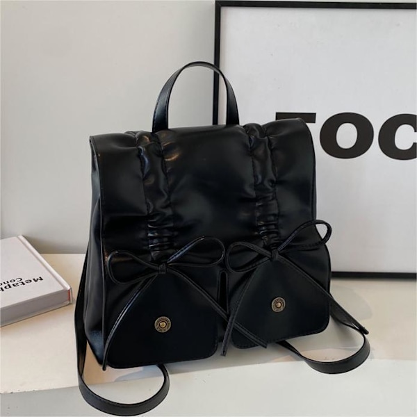 Korean Version Bow Backpack Female 2024 Spring/Summer New Fold All-Match Handbag Leisure Large Capacity Shoulder Bag Black