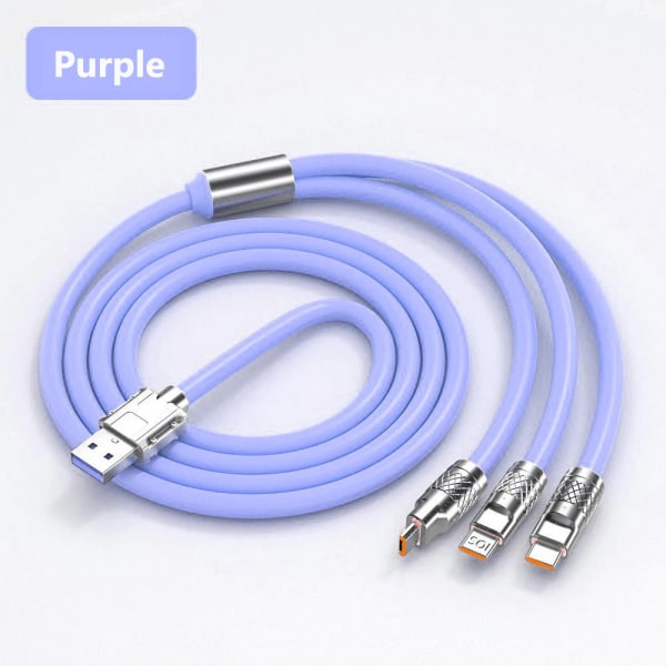 120W 6A 3 i 1 snabbladdningskabel Datasladd för Realme 11 Huawei POCO USB -laddningskabel Micro USB Typ C Laddningskabel Purple 3 in 1 Cable 1.2m
