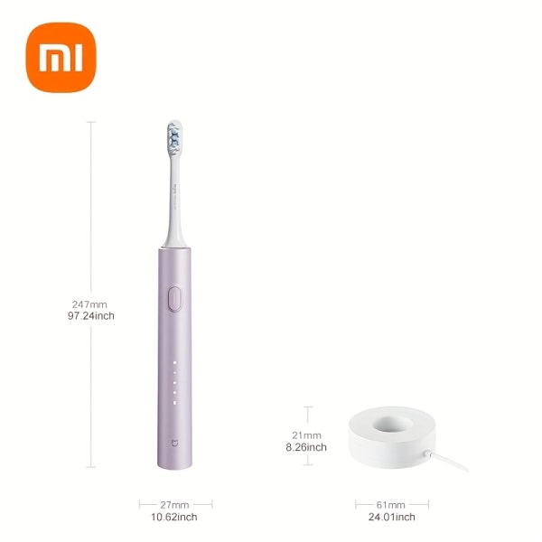 Xiaomi elektrisk tandborste T302 4 rengöringslägen, 4 borsthuvuden medföljer IPX8* Helt vattentät 360° trådlös laddning 150 dagar* Batteritid Silver Gray