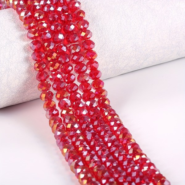 240/173/130 st 4/6/8 mm glänsande glasimitation kristallpärlor Facetterade bilhjulsformade platta pärlor för smyckenstillverkning gör-det-själv-armband Light Rose Red AB