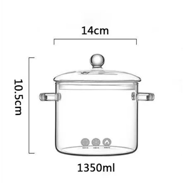 Høj-borosilikat Glas Instant Noodle Pot Husholdningstilbehør Madsuppe Gryde Fortykning med Stor Kapacitet og Ører Double handle 1350ml