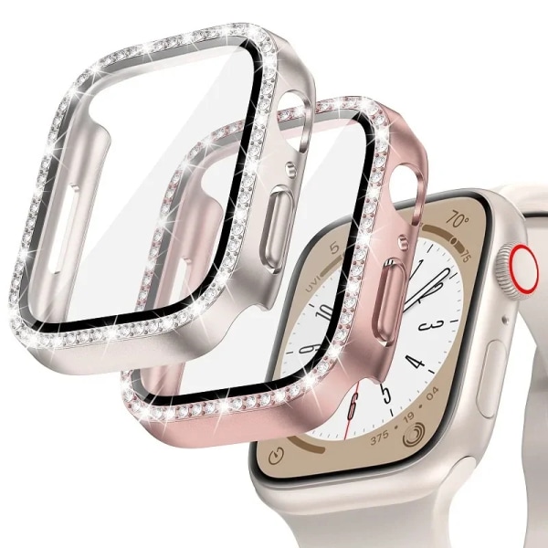 Diamantglas+ cover för Apple Watch Case 45 mm 41 mm 40 mm 44 mm 42 mm 38 mm Bling Bumper+ Skärmskydd iwatch Series 9 8 7 3 6 SE Red Series 321 38MM