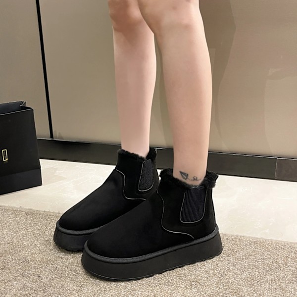 Vinter Kvinder Snesko Plush Varme Ikk-Slip Vandtætte Damer Lejligheder Sneakers Casual Slip På Kvindelige Ankel Støvler Botas Muier. black 42