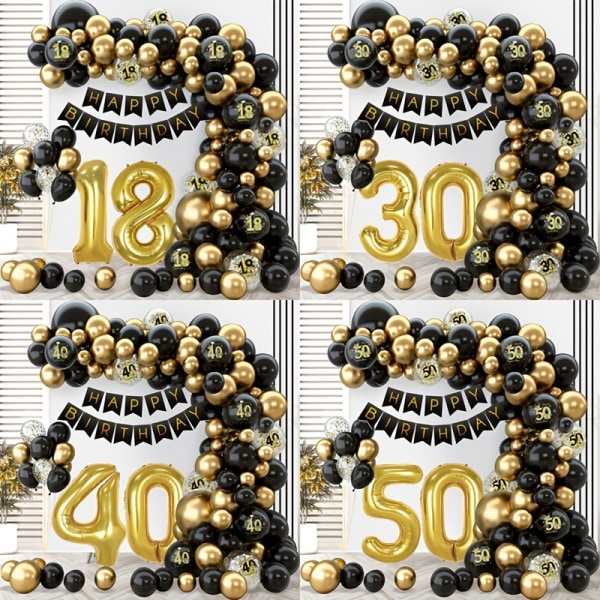 88st, svart och gyllene ballonggirlandersats 18/30/40/50 år gammal födelsedagsvalvballong för vuxna Födelsedagsfest dekor set