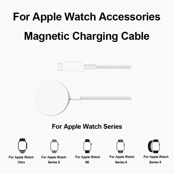 För iWatch Series 9 8 7 6 5 SE Magnetisk trådlös laddare USB C För Apple Watch 4 3 2 1 Tillbehör för snabbladdningskabel Mouse White