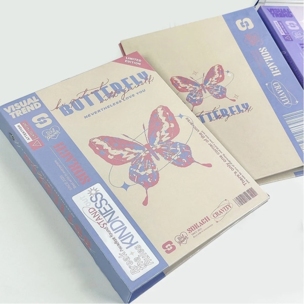 A5 Butterfly Photocard Holder Pärm Skal Cover & Inre Kpop Idol Card Holder Fotoalbum Samla bokalbum för fotografier Blue