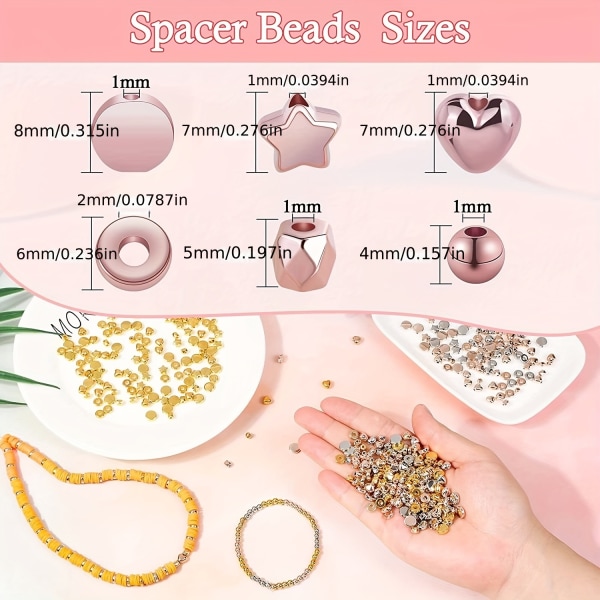 2160 bitar Golden Spacer Beads Set, Assorted Armband Beads Round Beads Star Beads Golden Beads For Armband (Golden , Slivery, Rose Golden ) 2160pcs