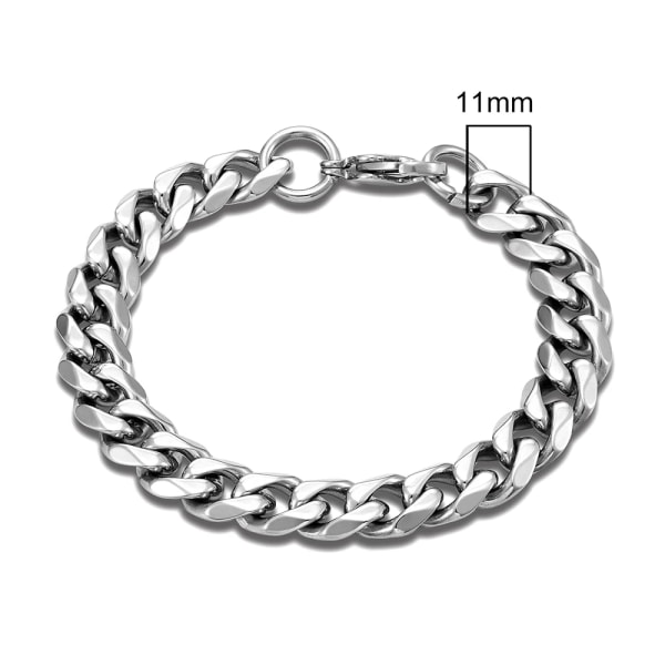 3-11mm lokomotiv män punkrock rostfritt stål kantsten kubansk länkkedja silverfärgad armband för kvinnor biker smycken 11mm 23cm