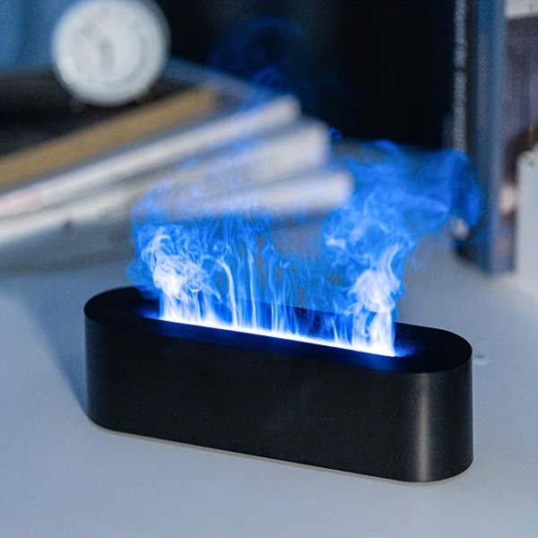 7 Färg Flame Air Aroma Mini Diffuser, Flame Luftfuktare, Nytt populärt atmosfärsljus för hushållsrum Black