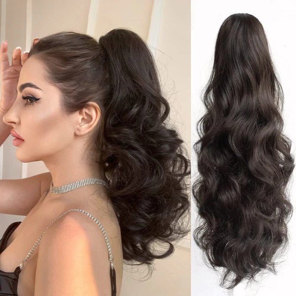 Ponytail Extension Claw Clip in Hair Extensions Hästsvans 24" Vågig hästsvans Peruk Lockigt Syntetiskt falskt hår Dagligt londe hår p006-4