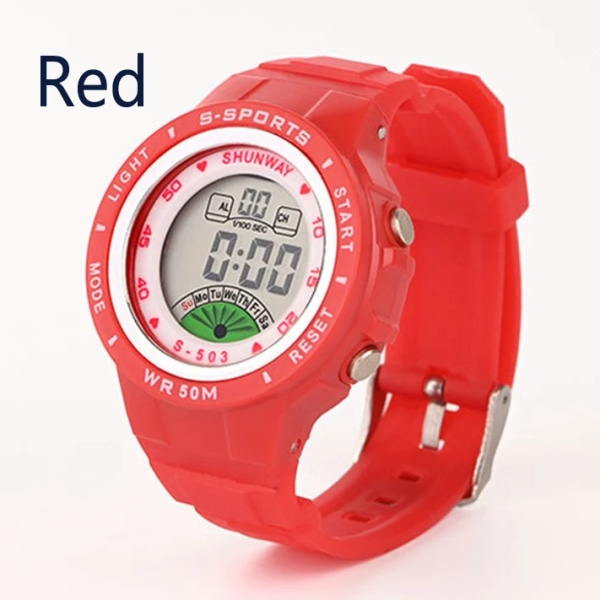 CE02 Watch Elektronisk Quartz Armbandsur för pojke Flicka 50m Vattentät Student Sportklockor Färgglada reloj Red