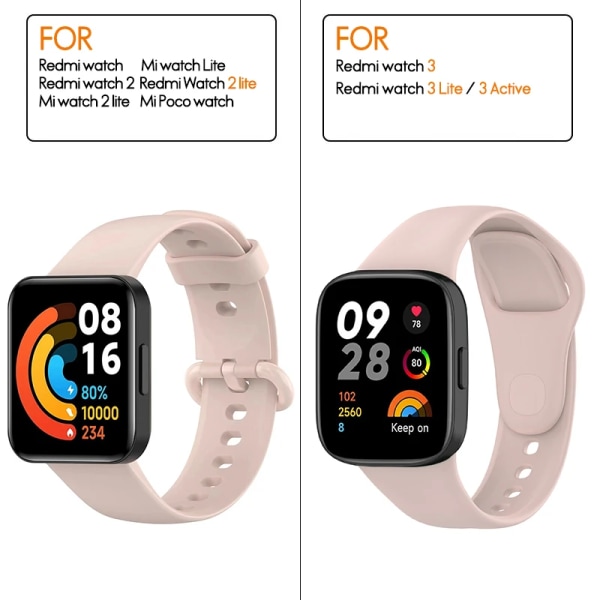 Silikonrem för Xiaomi Mi Watch 2 3 Lite Mi poco watch för Redmi watch 2 Lite 3 Active Wrist Redmi watch 3 lite armband A-Pale Pink Redmi watch 3