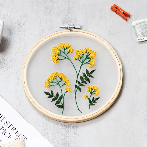 Diy Blommor Växter Mönster Broderier Set Needlework Verktyg Tryckt Nybörjare Broderier Runda Kors Stygn Kite Syfartyg C8