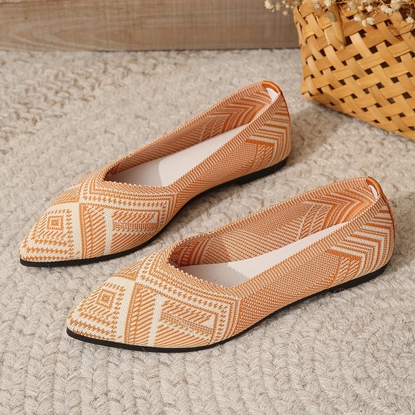 Platta spetsiga tåskor för kvinnor, bekväma stickade slip-on mjuka sula skor, Casual andas balett Orange CN250(EU39.5)