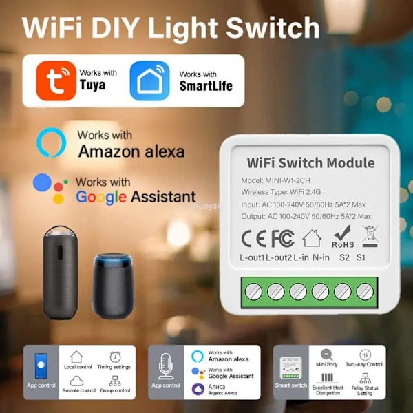 Zy Smart Hos Wifi Smart Switch Modul 2/3/4 Gang 2-Vägskontroll Smart Hem Relay Automation Brytar Wort Ks Med Hemmet WiFi 4 Gang