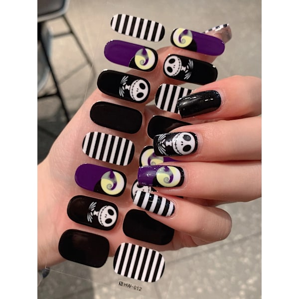 14Tips Bakar Gratis Halloween Nagel Wraps Pumpa Spöken Spindel Web Design Gel Nagel Patch Slider Limhäft Full Täckt Nagelmärke HW012