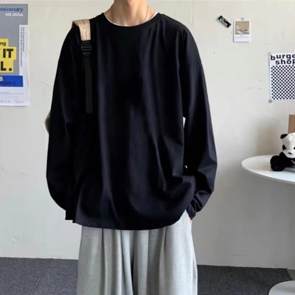 Syksyn Plus-kokoinen pitkähihainen T-paita Miehille Hong Kong Style Trendikäs Merkki Muodikas Top Casual Pyöreä Pohja Paita Ohut Sisäinen T-paita 180G Thick White L
