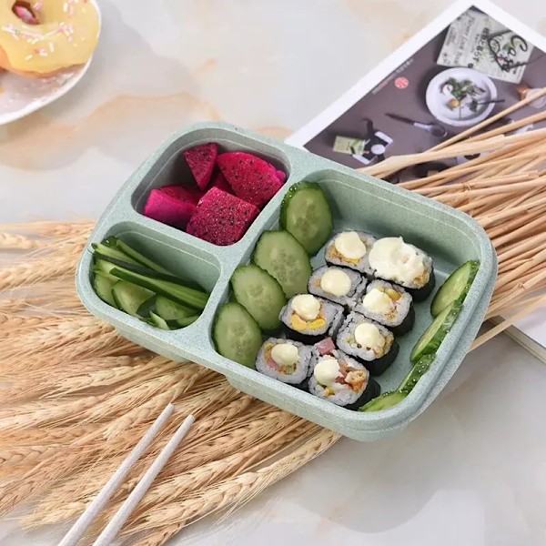 Separat Lunchlåda Bärbar Bento Box Lunchbox Läcksäker Matbehållare Mikrovågsugn Ugnsform för Barn Skola Vuxen Kontor green 1