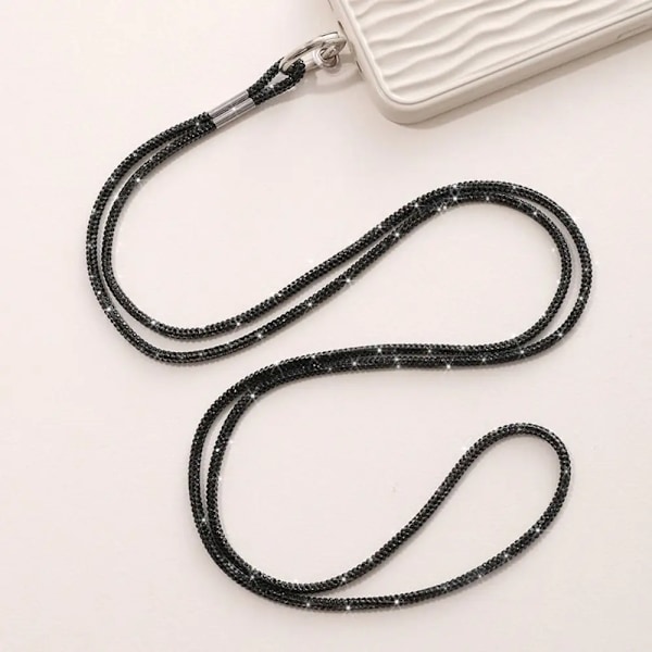 Luksus Rhinestone Mobiltelefon Lanyard Diamond Mobiltelefon Fald Anti-Tab Hængende Prydgenstande Vedhæng Nøglering Glitter Cor Core D Reb black