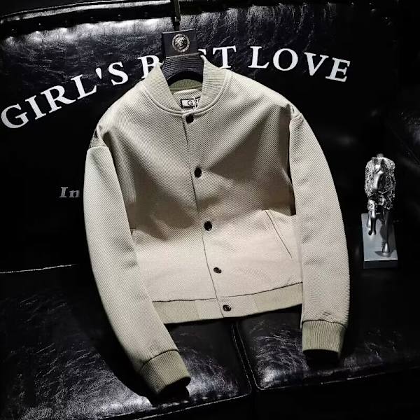 Våren Och Hösten Enkel Fast Färg Jacka Mäns Ungdom Slim Fit Mode Casual Sport Jacket Hög-Slut Mäns Bas. Eball Uniformer Apricot XL