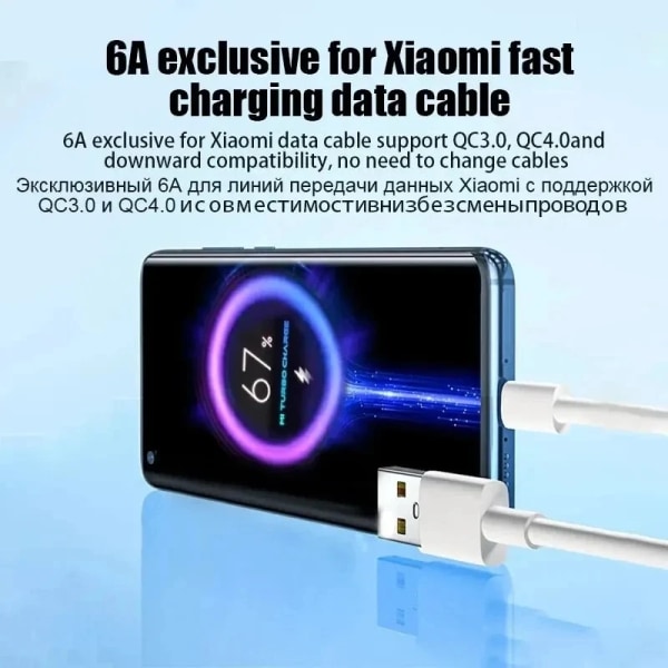 67W Supersnabb laddare USB Type-C-kabel för Xiaomi 13 Ultra 12 11 Redmi K50 K60 Note 12T POCO F5 Mi Turbo Snabbladdning 6A sladd US Charger and Cable 1.5m