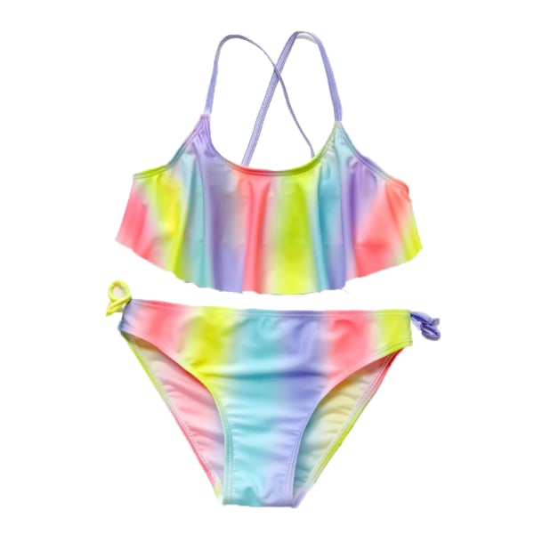 Badkläder flickor Tie-dye printed bikini kostym med volanger för barn Split baddräkt Sommar Beach Barn baddräkt Multicolor 11-12 Years