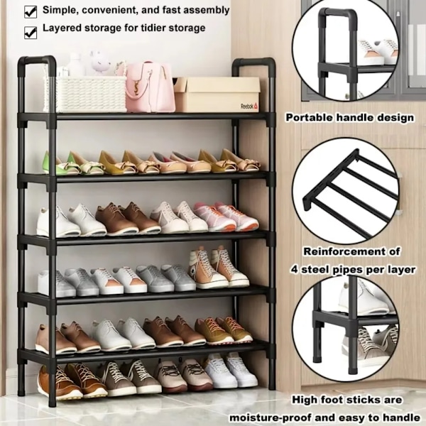 8-vånings metallskoställ, förhöjt skohyllan för vardagsrum, platsbesparande hushållsinredning, multifunktionell svart förvaringshylla 8 Layers