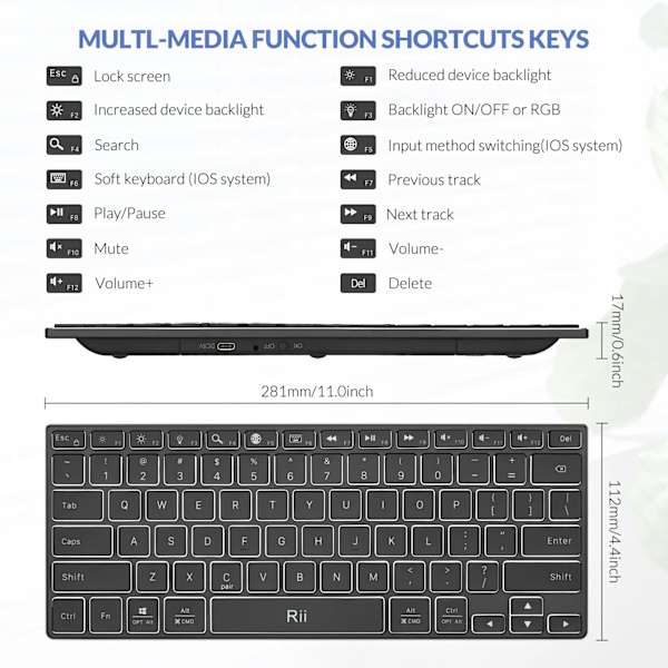 Rii Bluetooth Tangentbord X9, Trådlös Tangentbord Med Rgb Bakgrundsbelysning, Case För Ipad, Ipad Pro, Ipad Mini, Ipad Air,Tablet, Ytan,Pc English