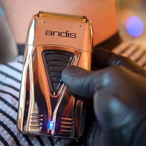 Andis Profoil Lithium Plus 17225 Barber Hår Rengöring Elektrisk Rakning För Män Skägg Stubble Razor Skalld Rakningsmaskin Laddare Gold AU Plug